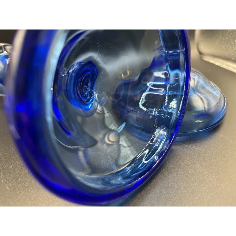 Vintage Cambridge Ritz Blue 8” Uranium Glass Pair of Candlestick Holders READ